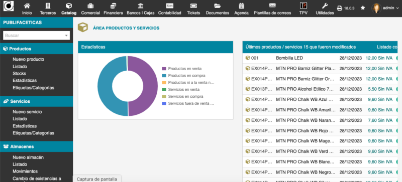 Area de productos y servicios con PUBLIFACETICAS